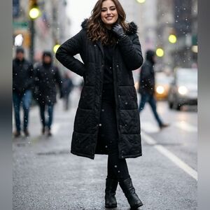 Vintage Black Winter Midi Puffer Coat